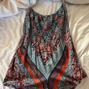 Angie Teal and Red Patterned romper